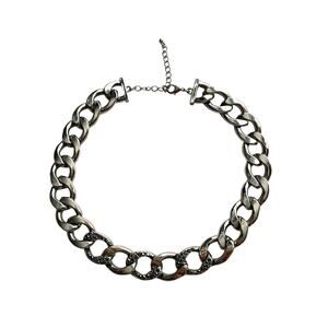 Lane Bryant heavy silver chain link necklace black stones chunky 19.5" X 3/4"
